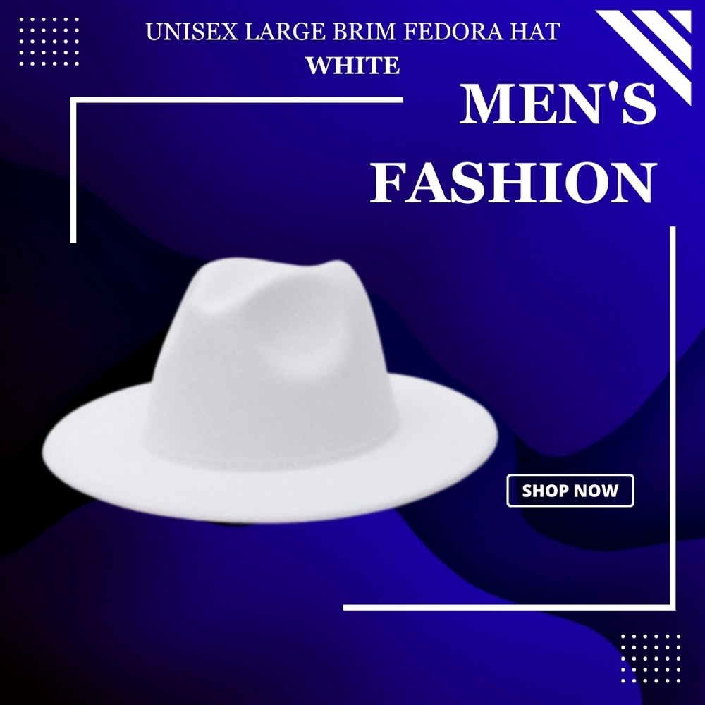 UNISEX LARGE BRIM  White Fedora Hat